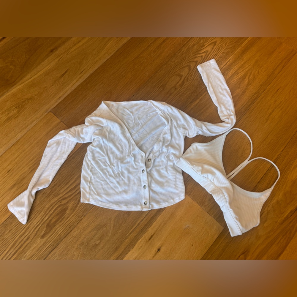 ALO Yoga White Ribbed Top Set Size Medium